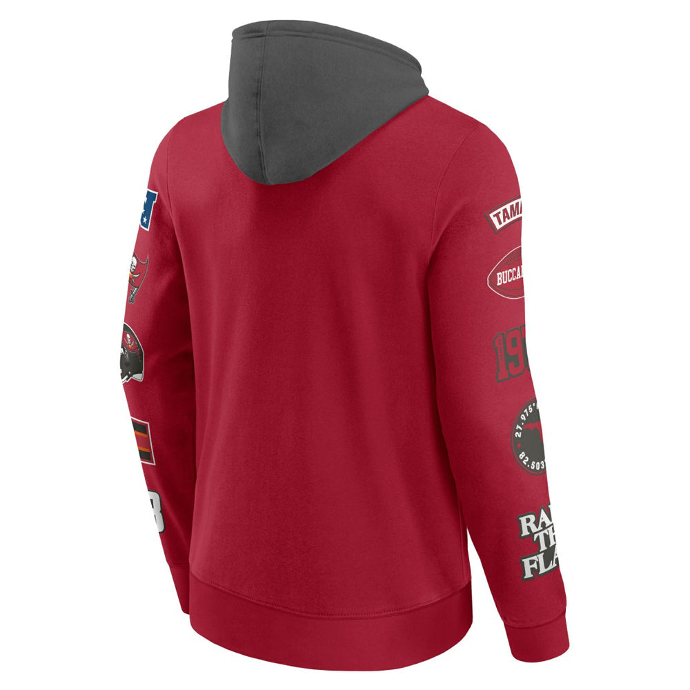 Tampa Bay Buccaneers Patched Out Pullover Hoodie - Red/Pewter outlet