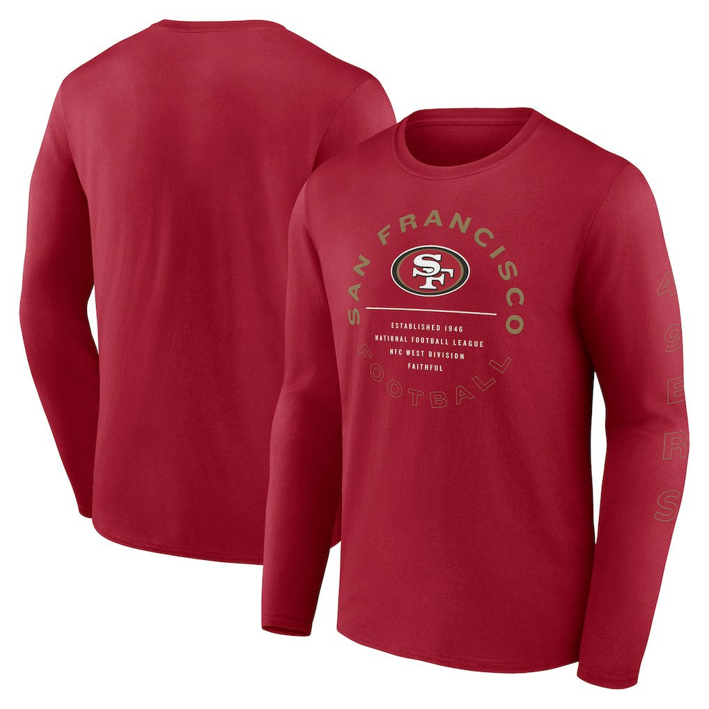 San Francisco 49ers Stat Sheet Long Sleeve T-Shirt - Scarlet for sale