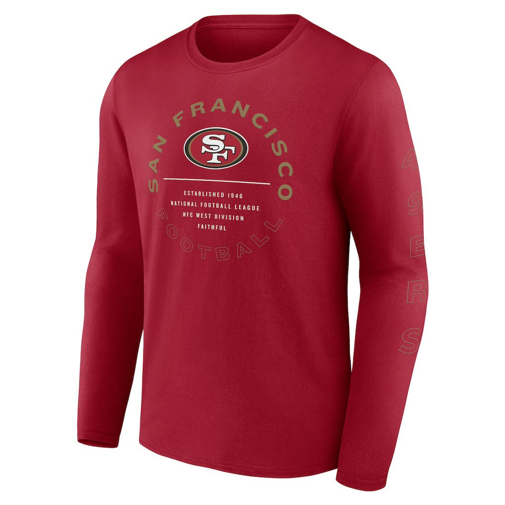 San Francisco 49ers Stat Sheet Long Sleeve T-Shirt - Scarlet for sale