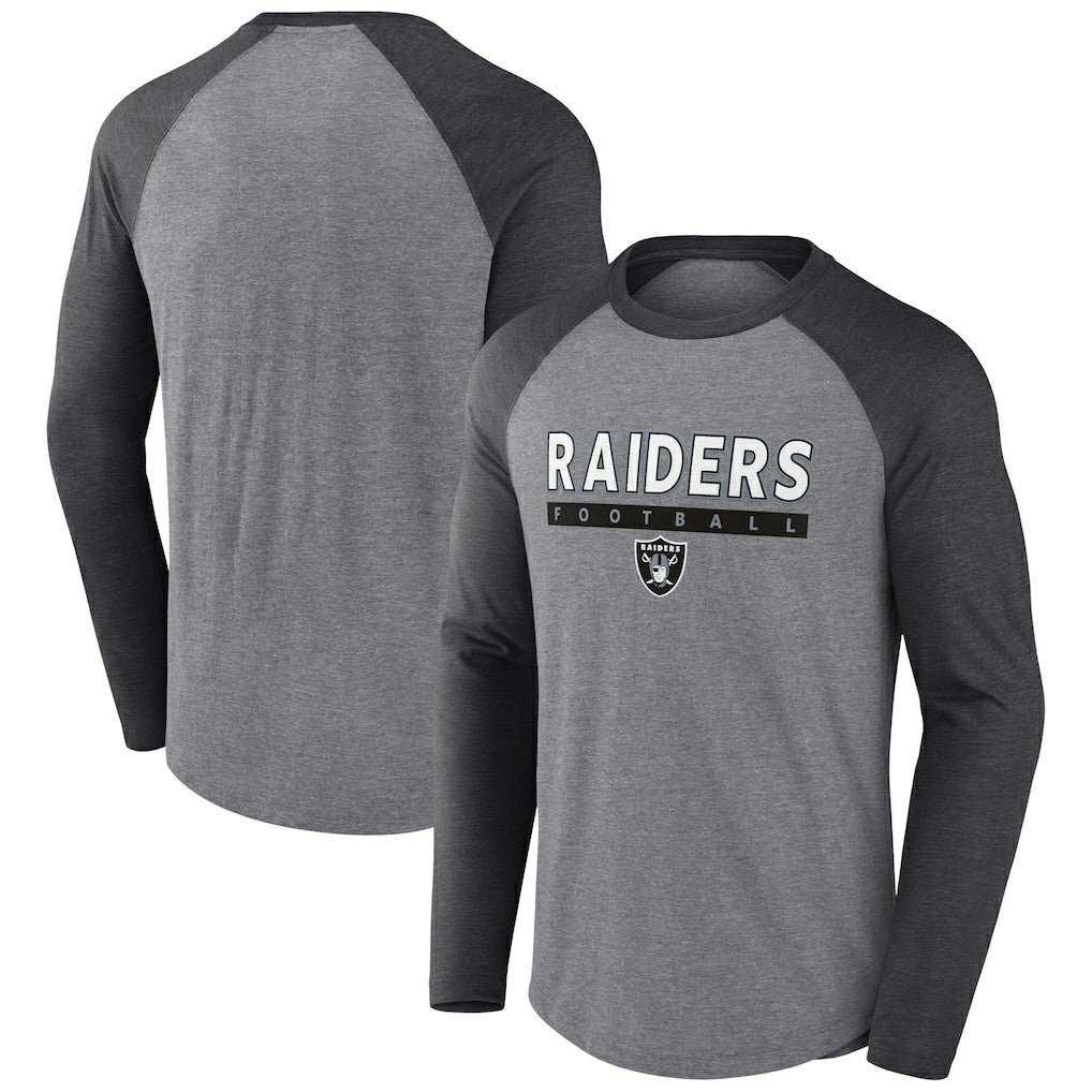 Las Vegas Raiders Tri-Blend Raglan Long Sleeve T-Shirt - Heather Gray/Charcoal outlet