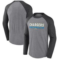 Los Angeles Chargers Tri-Blend Raglan Long Sleeve T-Shirt - Heather Gray/Charcoal cheap