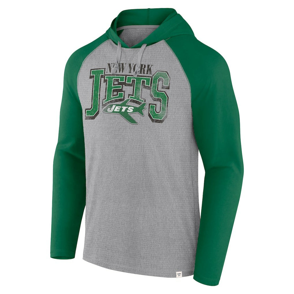 New York Jets Under Center Long Sleeve Hoodie T-Shirt - Gray/Kelly Green on sale
