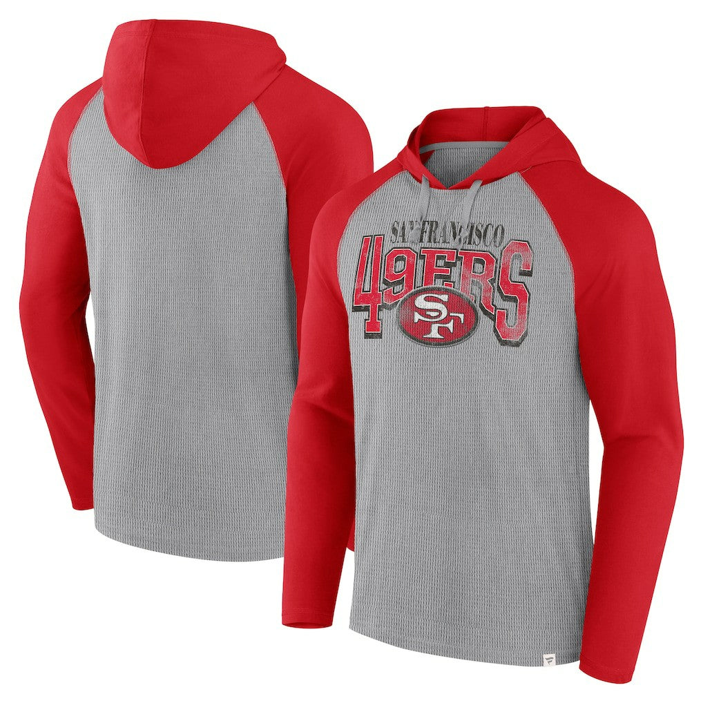 San Francisco 49ers Under Center Long Sleeve Hoodie T-Shirt - Gray/Scarlet sale