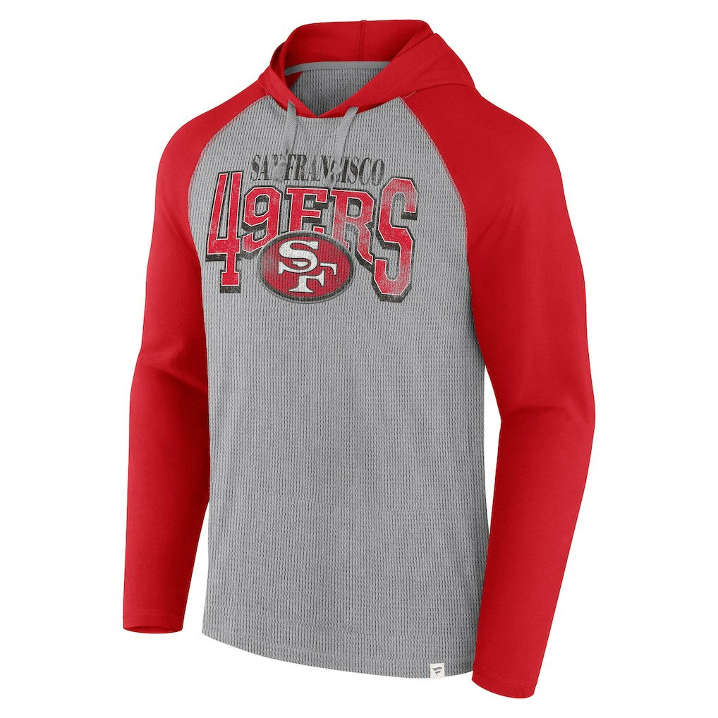 San Francisco 49ers Under Center Long Sleeve Hoodie T-Shirt - Gray/Scarlet sale