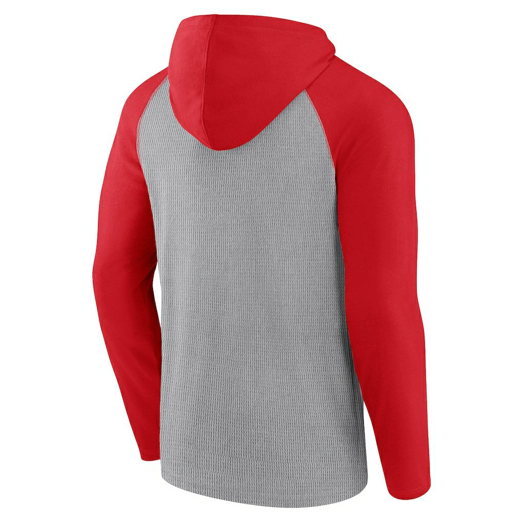 San Francisco 49ers Under Center Long Sleeve Hoodie T-Shirt - Gray/Scarlet sale