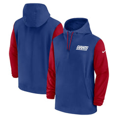 New York Giants 2024/25 Sideline Pre-Game Player 1/2-Zip Hoodie Jacket - Royal/Red | Nike on sale