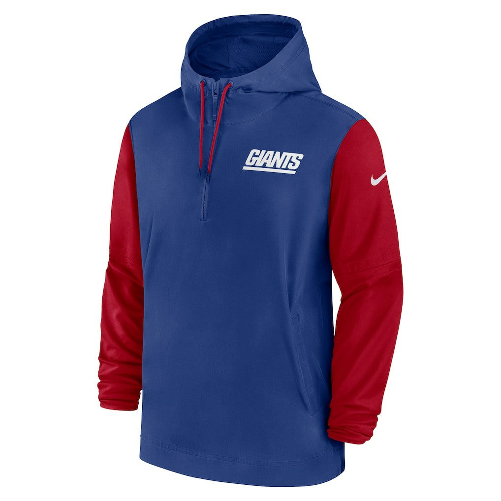 New York Giants 2024/25 Sideline Pre-Game Player 1/2-Zip Hoodie Jacket - Royal/Red | Nike on sale