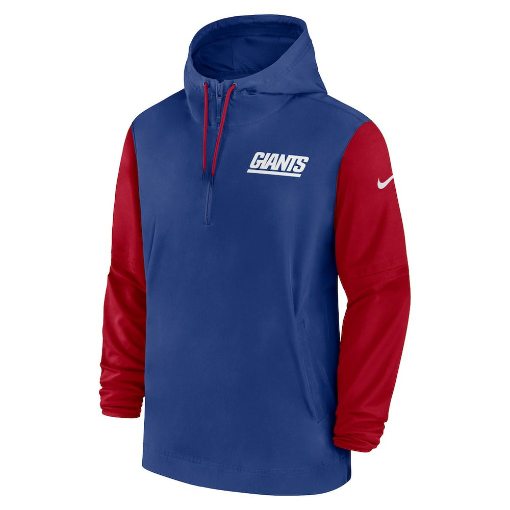 New York Giants 2024/25 Sideline Pre-Game Player 1/2-Zip Hoodie Jacket - Royal/Red | Nike on sale