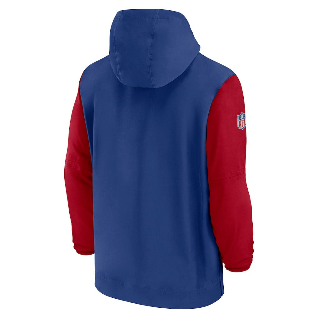 New York Giants 2024/25 Sideline Pre-Game Player 1/2-Zip Hoodie Jacket - Royal/Red | Nike on sale