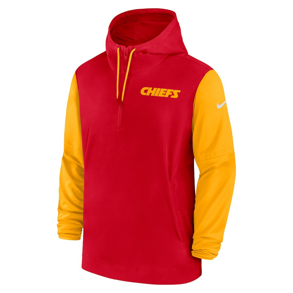 Kansas City Chiefs 2024/25 Sideline Pre-Game Player 1/2-Zip Hoodie Jacket - Red/Gold | Nike for sale
