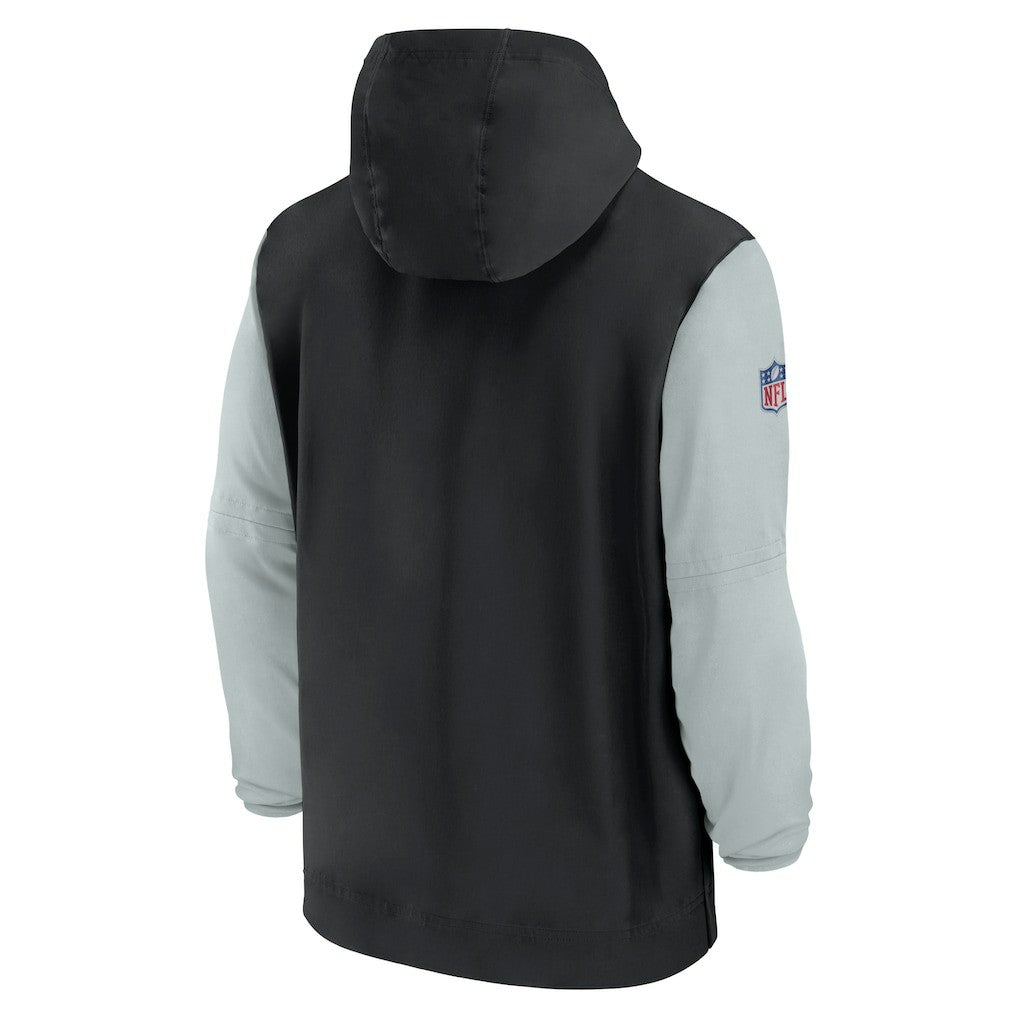 Las Vegas Raiders 2024/25 Sideline Pre-Game Player 1/2-Zip Hoodie Jacket - Black/Silver | Nike on sale