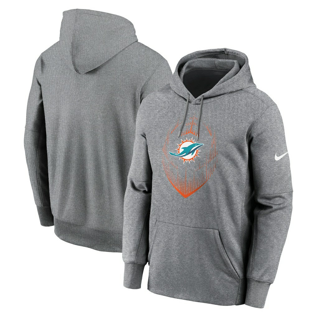 Miami Dolphins Icon Performance Pullover Hoodie - Heather Gray | Nike discount