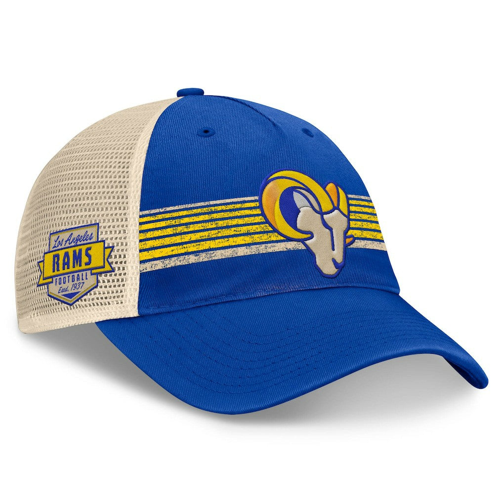 Los Angeles Rams Center Stripe Trucker Adjustable Hat - Royal/Natural outlet