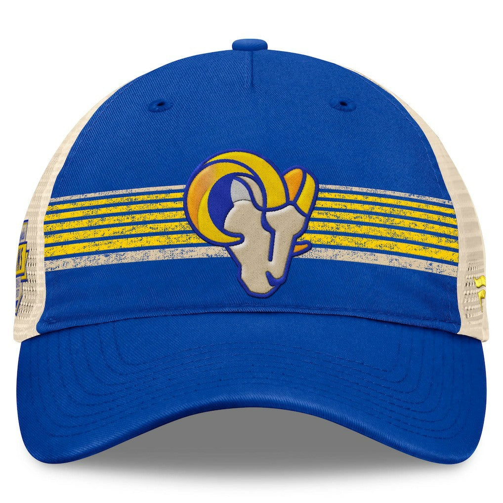 Los Angeles Rams Center Stripe Trucker Adjustable Hat - Royal/Natural outlet