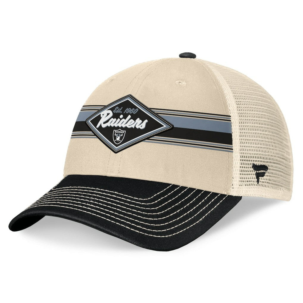 Las Vegas Raiders Diamond Stripe Trucker Adjustable Hat - Natural/Black for sale