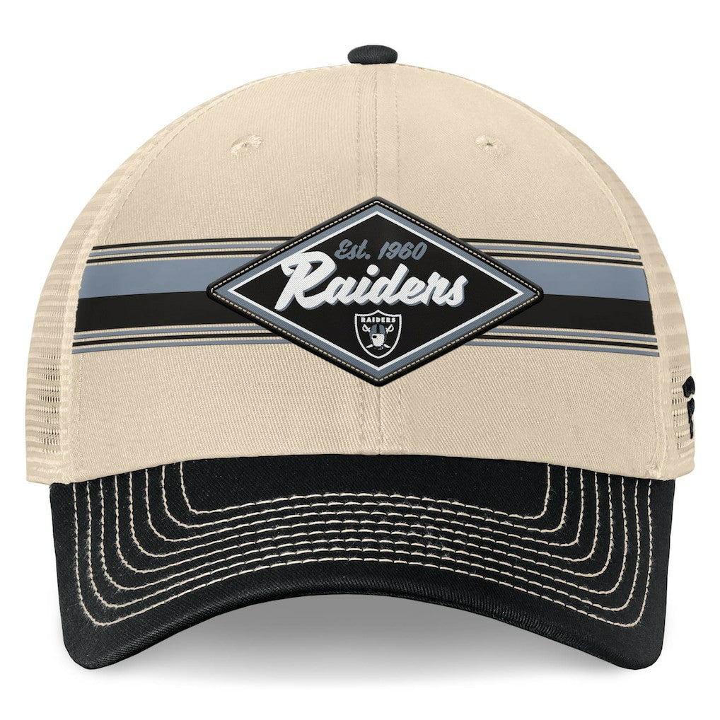 Las Vegas Raiders Diamond Stripe Trucker Adjustable Hat - Natural/Black for sale