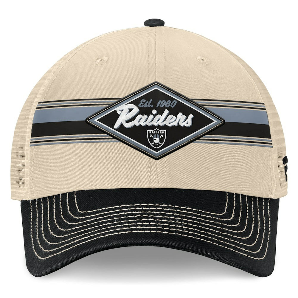 Las Vegas Raiders Diamond Stripe Trucker Adjustable Hat - Natural/Black for sale