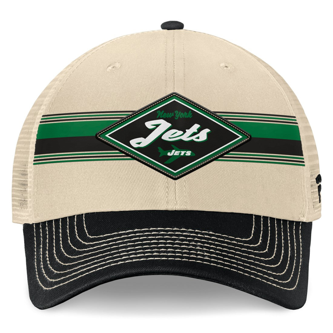 New York Jets Diamond Stripe Trucker Adjustable Hat - Natural/Black outlet
