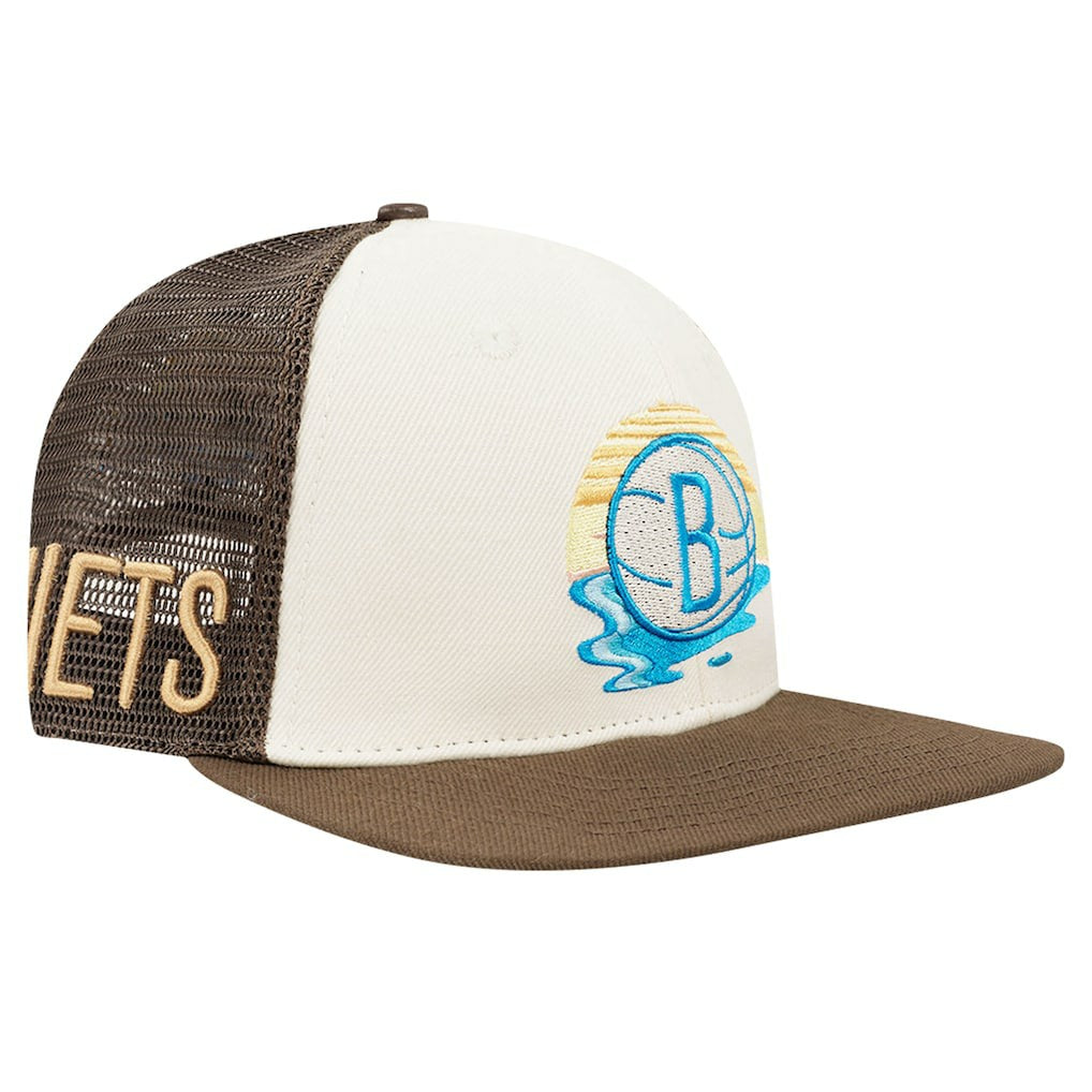 Brooklyn Nets Pro Standard Glint Sunset Snapback Hat - Cream/Brown discount