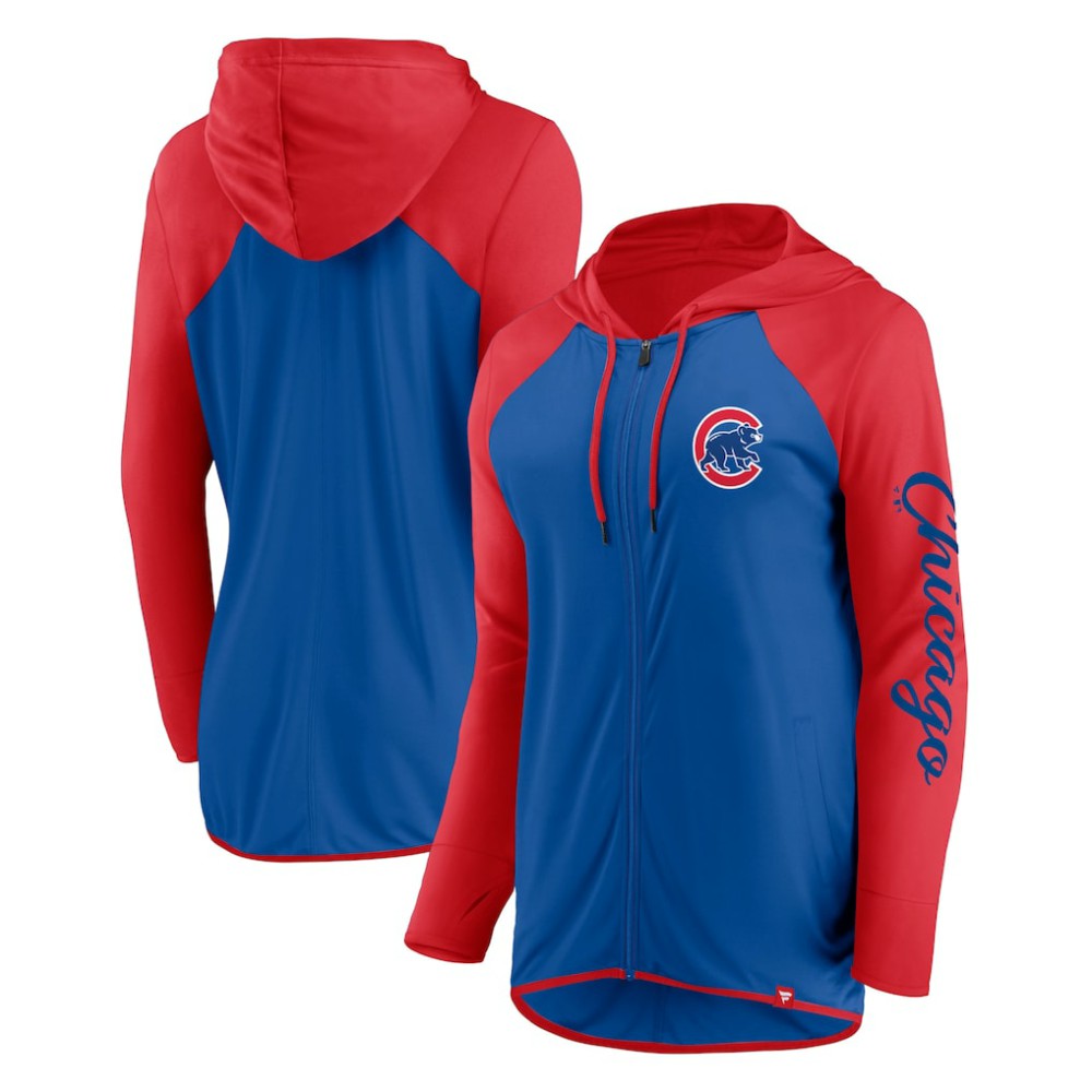 Chicago Cubs Women's Script Sleeve Full-Zip Hoodie - Royal/Red