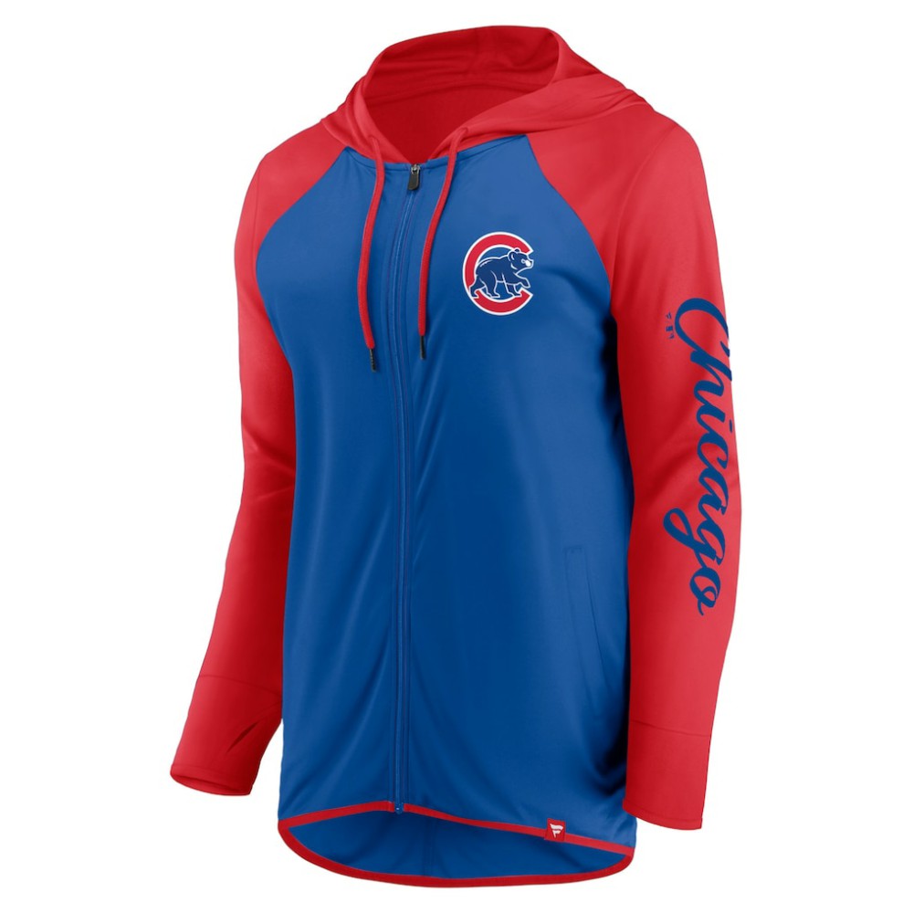 Chicago Cubs Women's Script Sleeve Full-Zip Hoodie - Royal/Red