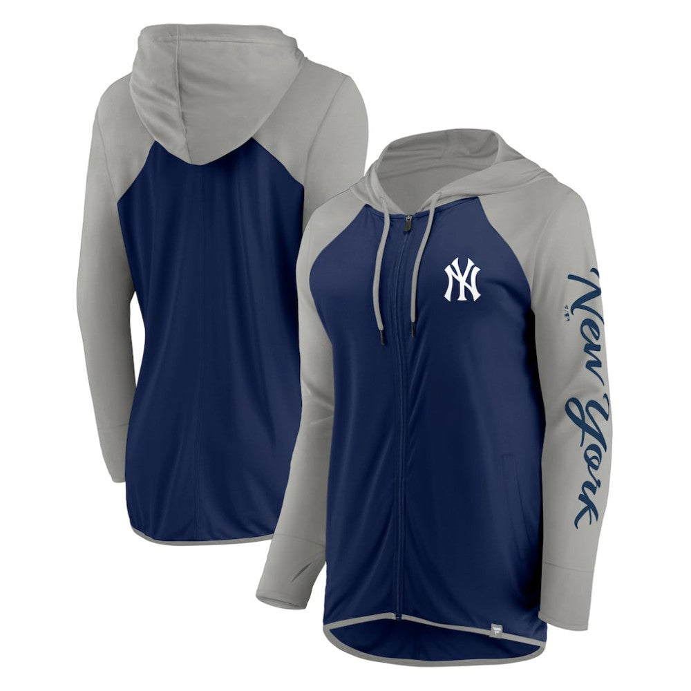 New York Yankees Women's Script Sleeve Full-Zip Hoodie - Navy/Gray
