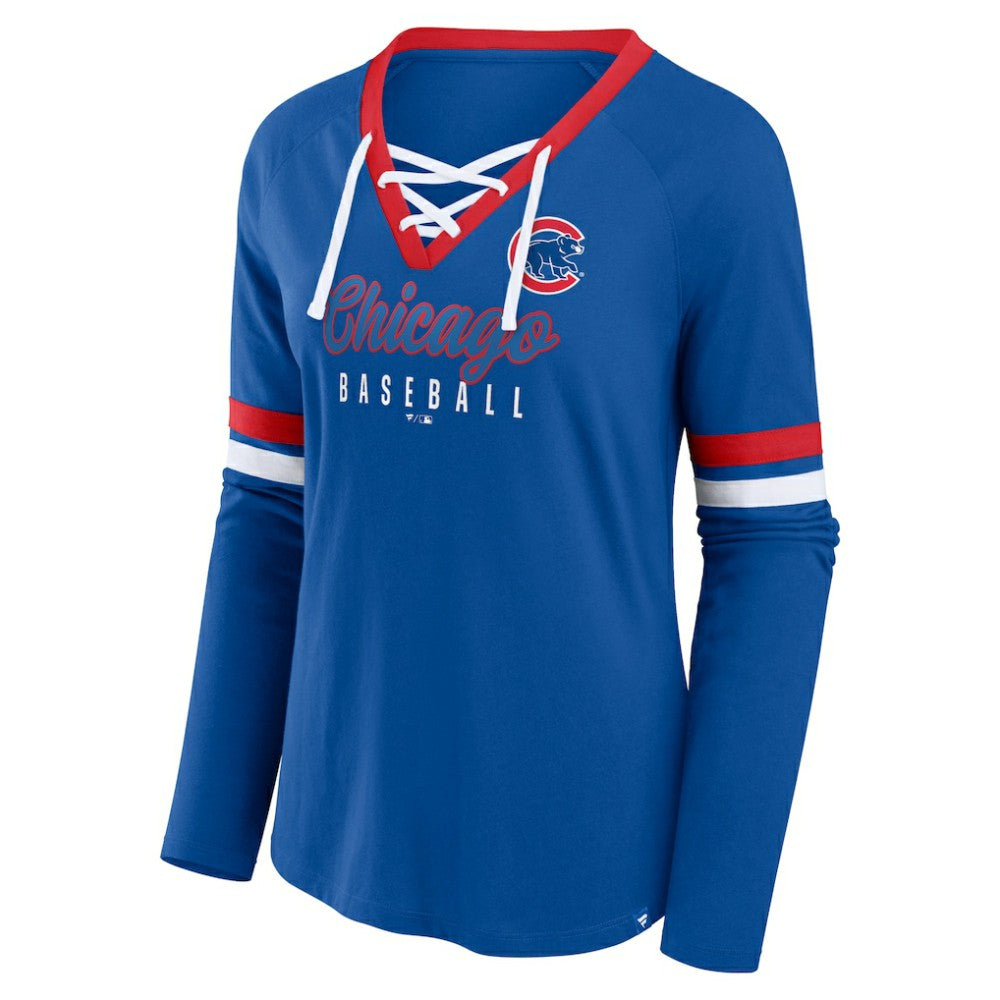 Chicago Cubs Women's Won & Done Raglan Lace-Up Long Sleeve T-Shirt - Royal