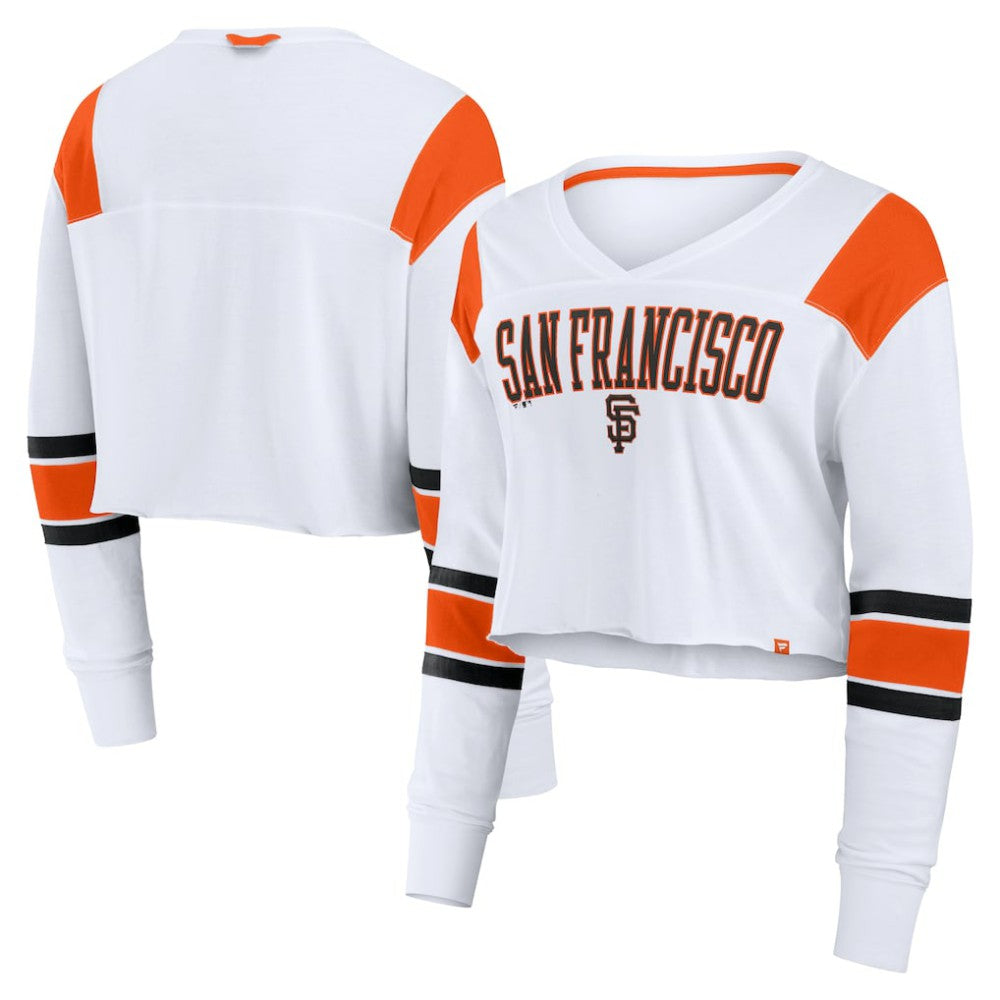 San Francisco Giants Women's Stretch Cropped Fashion Long Sleeve T-Shirt - White