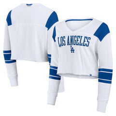 Los Angeles Dodgers Women's Stretch Cropped Fashion Long Sleeve T-Shirt - White