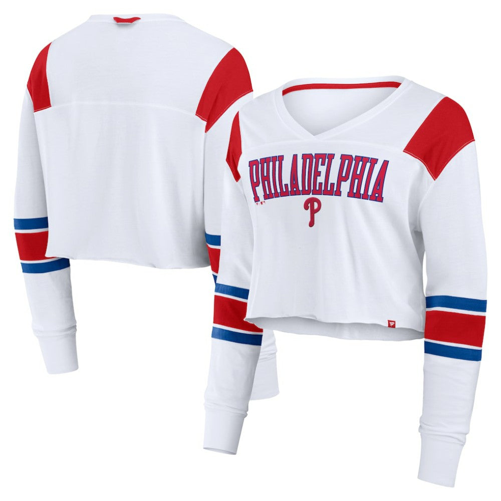 Philadelphia Phillies Women's Stretch Cropped Fashion Long Sleeve T-Shirt - White