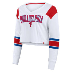 Philadelphia Phillies Women's Stretch Cropped Fashion Long Sleeve T-Shirt - White