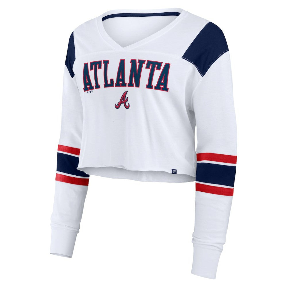 Atlanta Braves Women's Stretch Cropped Fashion Long Sleeve T-Shirt - White