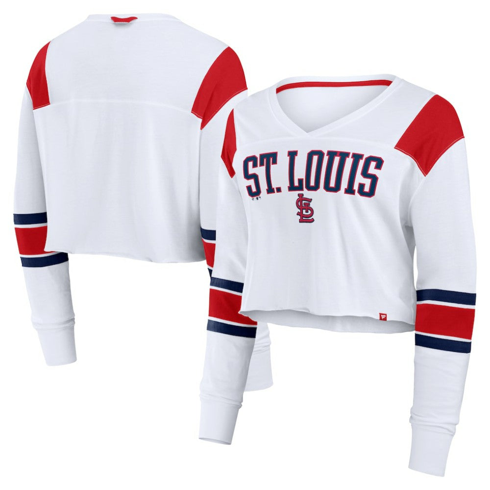 St. Louis Cardinals Women's Stretch Cropped Fashion Long Sleeve T-Shirt - White
