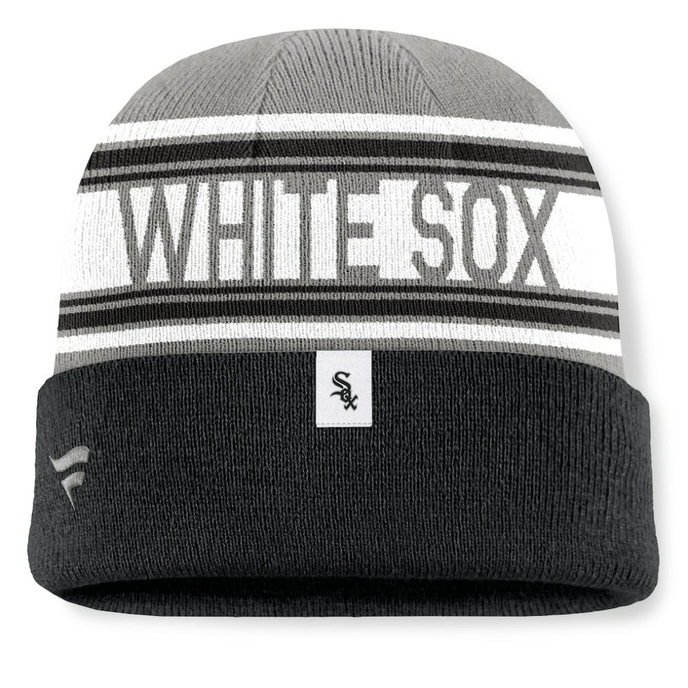Chicago White Sox Fundamental Team Stripe Cuffed Knit Hat - Black