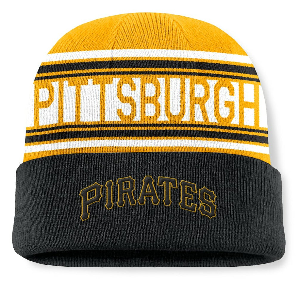 Pittsburgh Pirates Fundamental Team Stripe Cuffed Knit Hat - Black