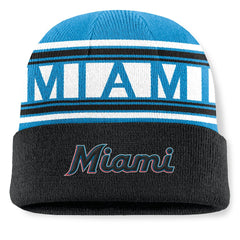 Miami Marlins Fundamental Team Stripe Cuffed Knit Hat - Black