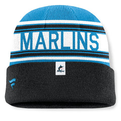 Miami Marlins Fundamental Team Stripe Cuffed Knit Hat - Black