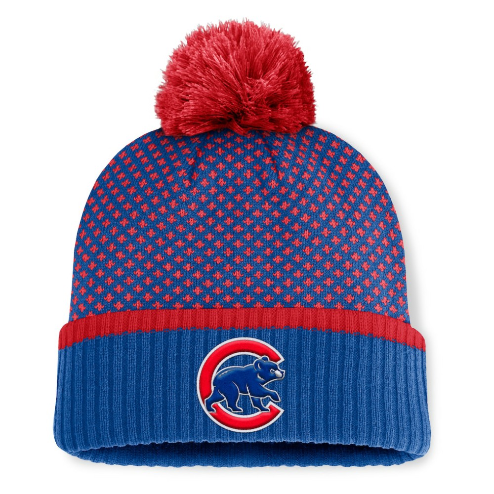 Chicago Cubs Women's Fundamental Jacquard Cuffed Knit Hat with Pom - Royal