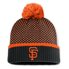 San Francisco Giants Women's Fundamental Jacquard Cuffed Knit Hat with Pom - Black