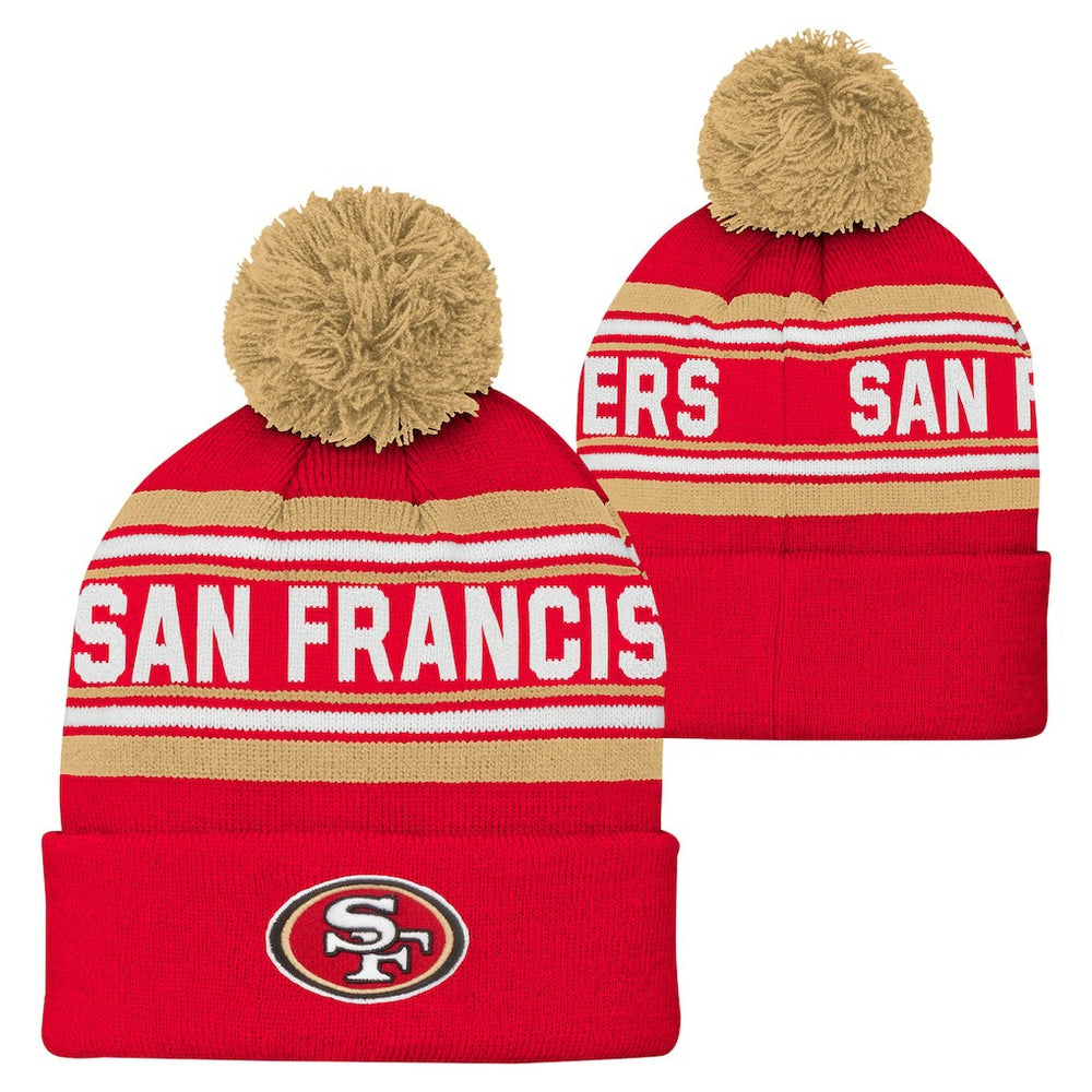 San Francisco 49ers Youth Jacquard Cuffed Knit Hat with Pom - Scarlet for sale