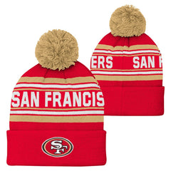 San Francisco 49ers Youth Jacquard Cuffed Knit Hat with Pom - Scarlet for sale