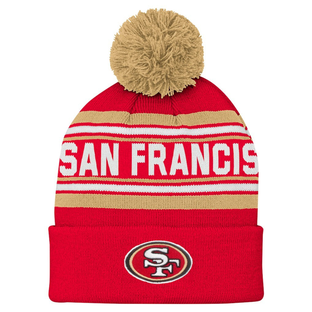 San Francisco 49ers Youth Jacquard Cuffed Knit Hat with Pom - Scarlet for sale