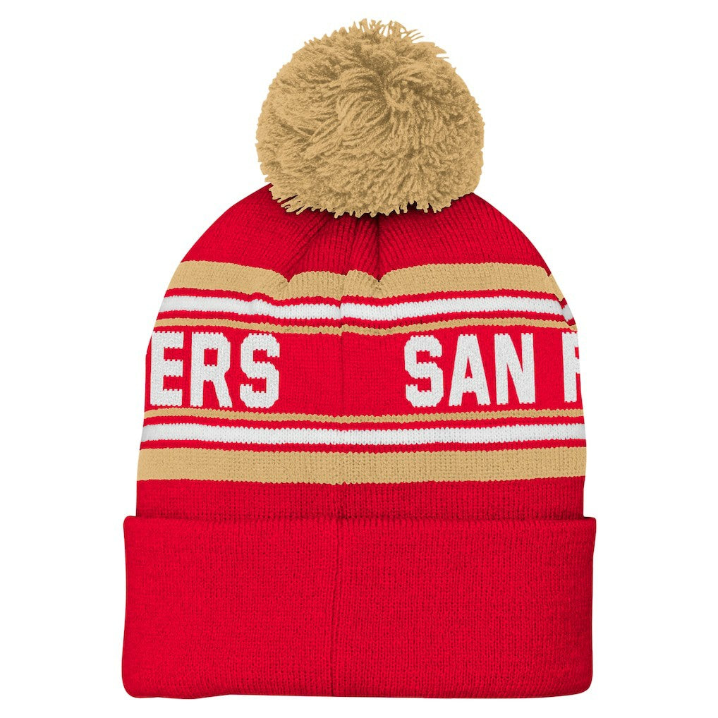 San Francisco 49ers Youth Jacquard Cuffed Knit Hat with Pom - Scarlet for sale