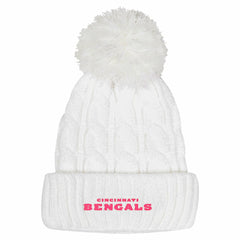 Cincinnati Bengals Girls Youth Cable Cuffed Knit Hat with Pom - White for sale