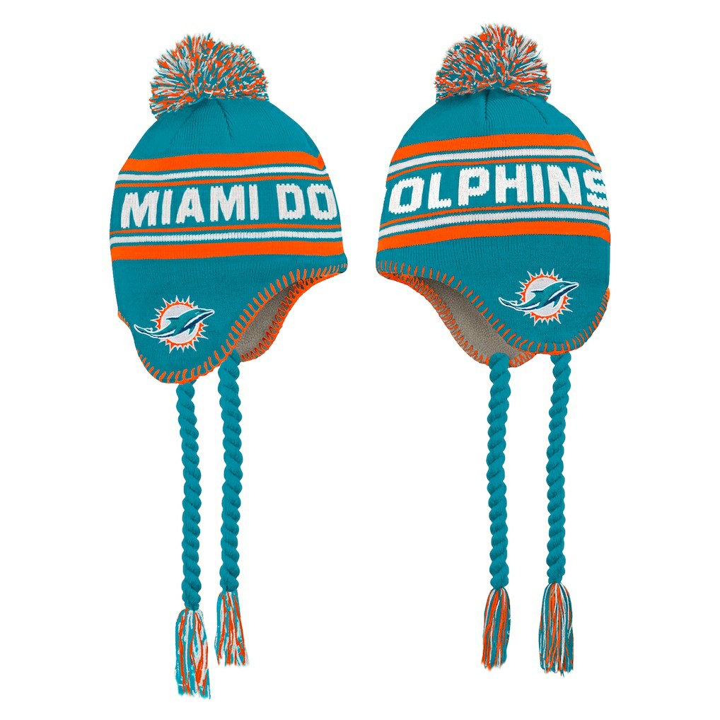Miami Dolphins Preschool Jacquard Tassel Knit Hat with Pom - Aqua discount