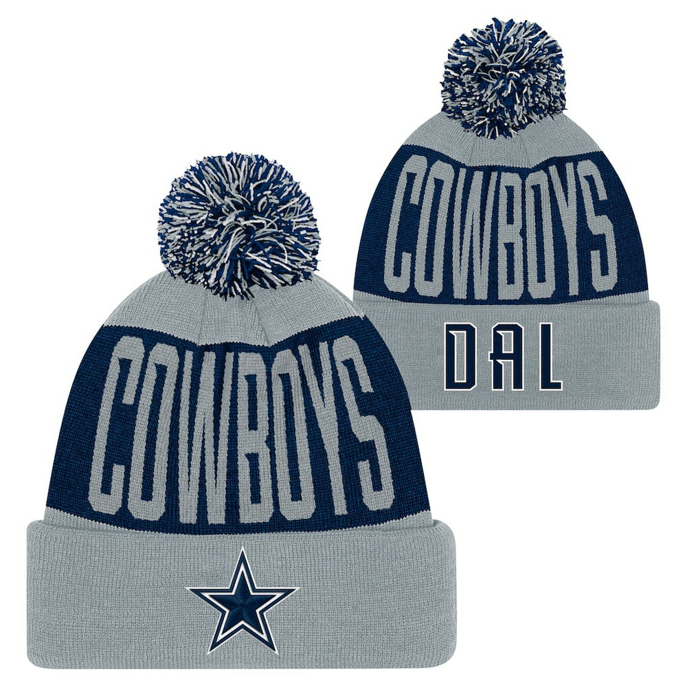 Dallas Cowboys Youth Bevel Cuffed Knit Hat with Pom - Navy/Gray cheap