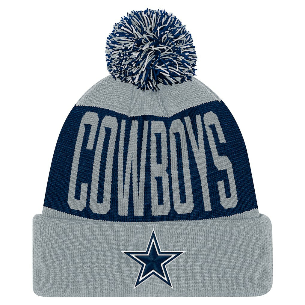 Dallas Cowboys Youth Bevel Cuffed Knit Hat with Pom - Navy/Gray cheap