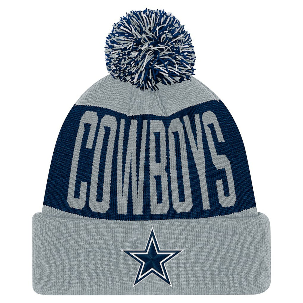 Dallas Cowboys Youth Bevel Cuffed Knit Hat with Pom - Navy/Gray cheap