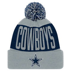 Dallas Cowboys Youth Bevel Cuffed Knit Hat with Pom - Navy/Gray cheap