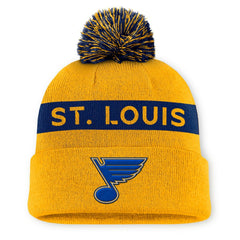 St. Louis Blues Fanatics Women's Authentic Pro Rink Cuffed Knit Hat with Pom Gold/Navy
